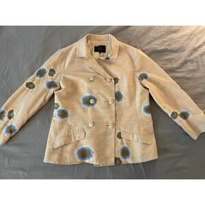 Tocca Tan Jacket With floral Embroidery Silk and Cotton Blend SZ 10